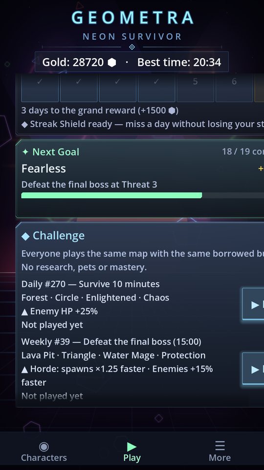 Daily and weekly challenges