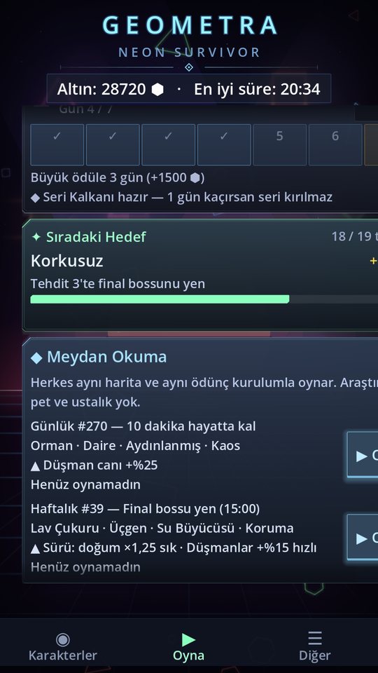 Günlük ve haftalık meydan okuma
